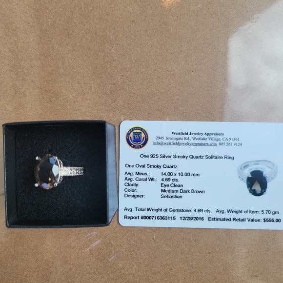 Fine Jewelry Designer Sebastian, 4.69CT Oval Cut Smoky Quartz And Sterling Silve - Picture 3 of 5